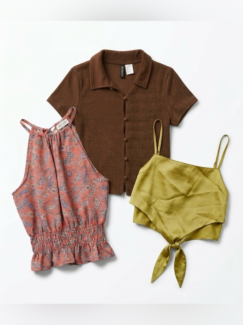 Forever 21 H&M Paper Crane Top Tank Bundle Lot 3 S Brown Gold Paisley